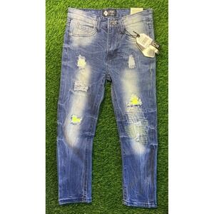 NWT Road Narrows Jeans Youth 6 Blue Distressed Stretch Acid Wash Denim